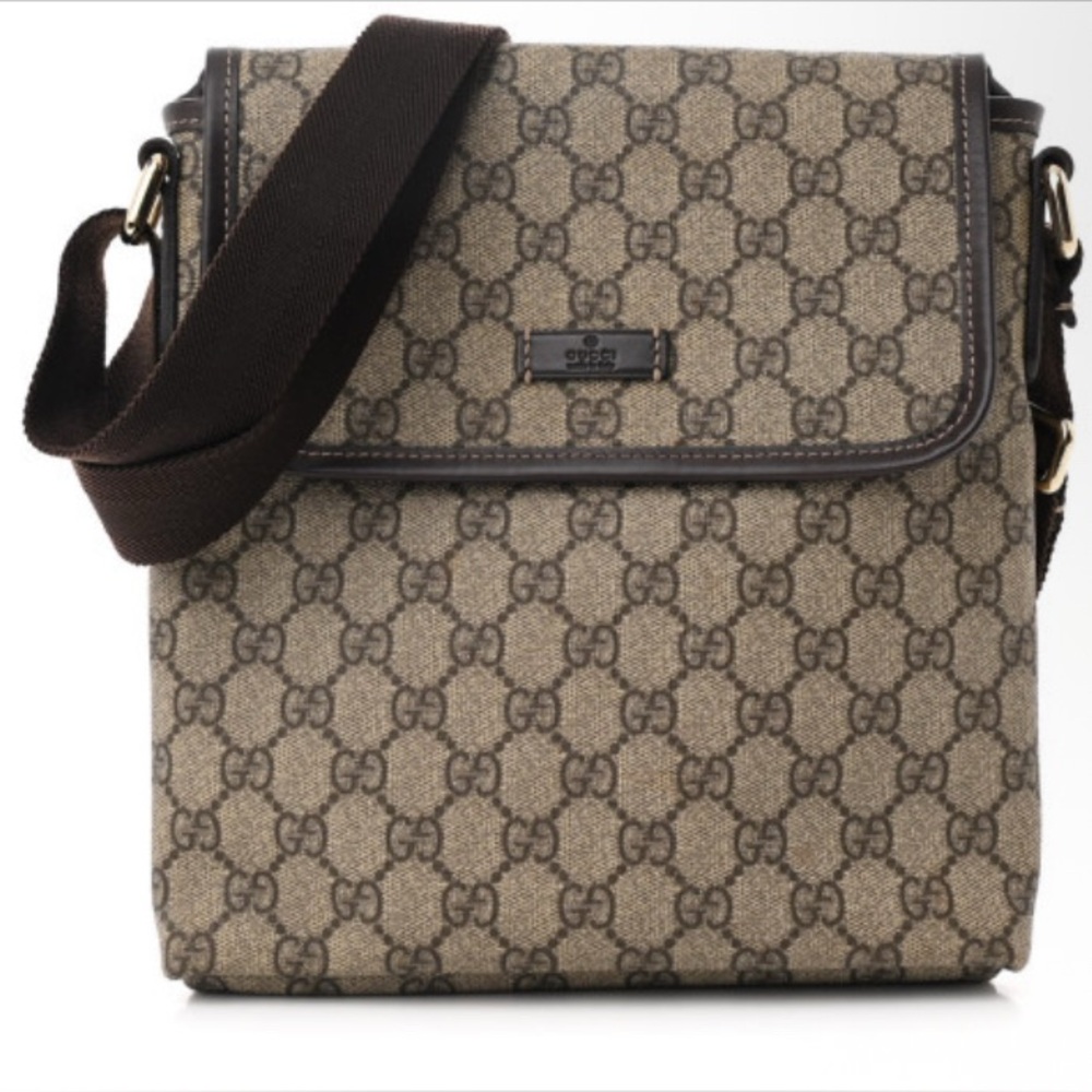 Gucci Beige and Brown GG Canvas Flap Messenger Bag